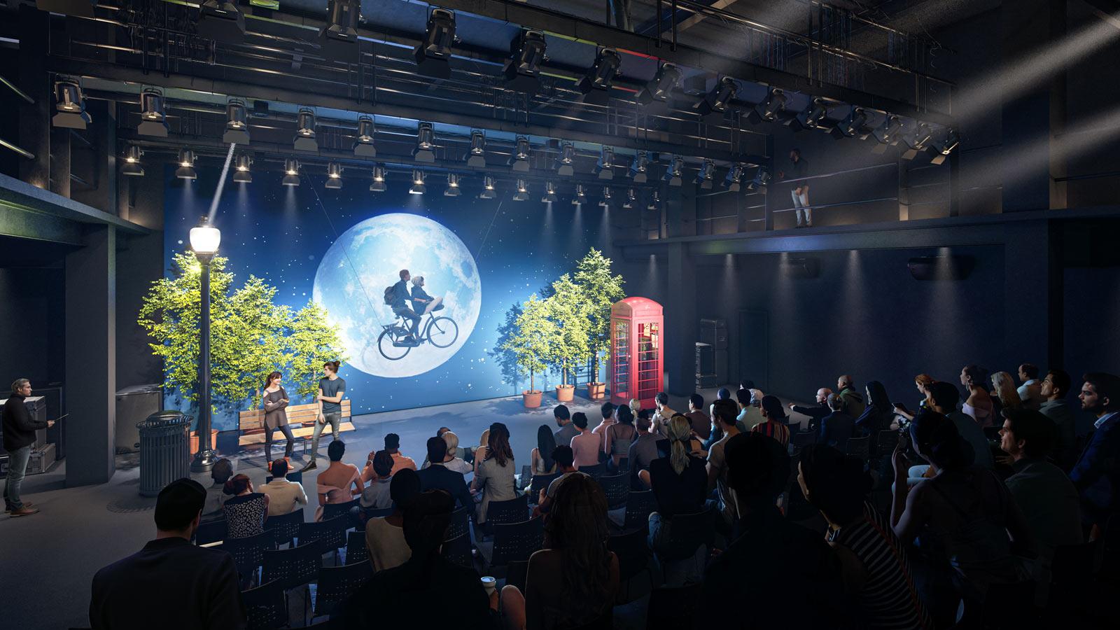 rendering of a theater with an audience on the Pace University NYC campus