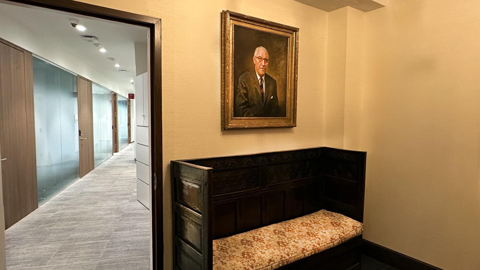 view of the hallway on the executive floor from the antechamber of the pace study.
