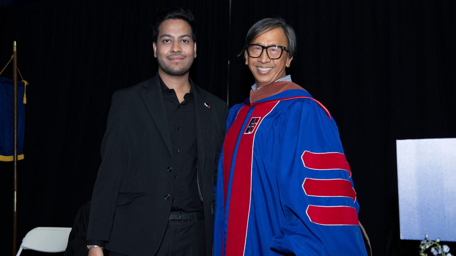 Professor Jeff Rebudal with Satyaswaroop Mansinghka, highest academic average in the Master of Business Administration Program—Business Analytics award winner.