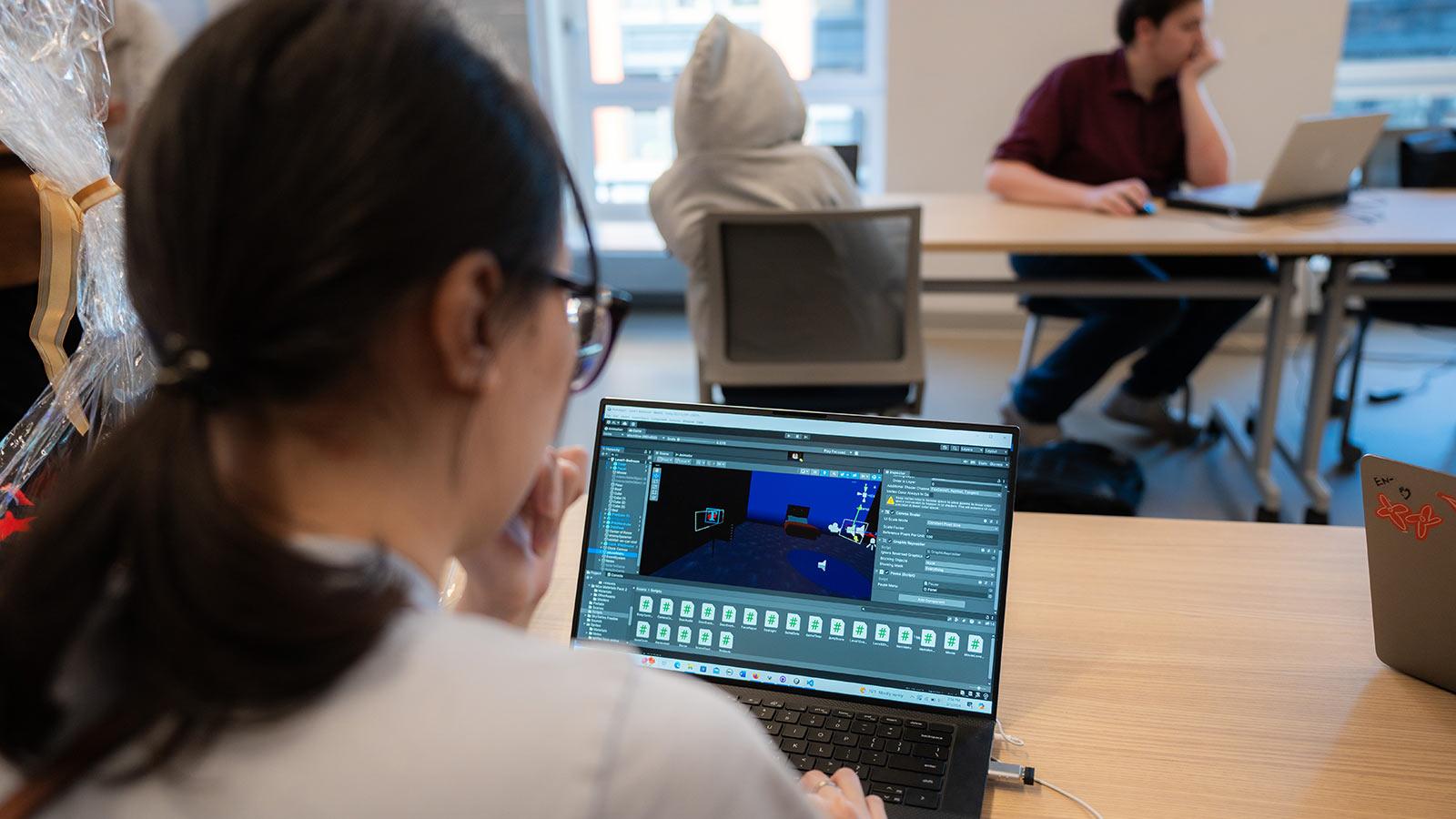 An over-the-shoulder look at a Pace University student video game