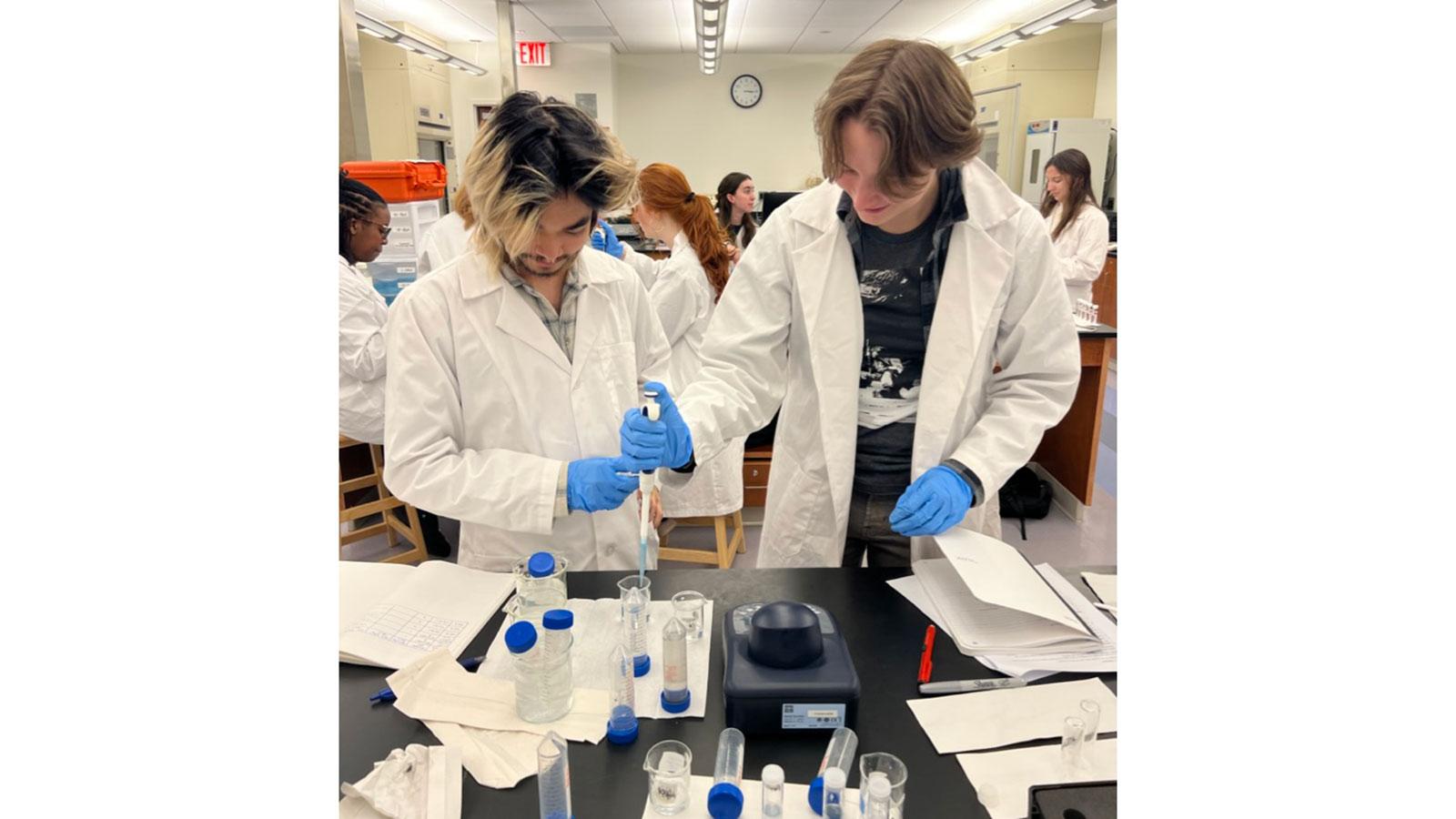 Pace University Environmental Studies and Science students analyze samples from Gotham Park in the lab.