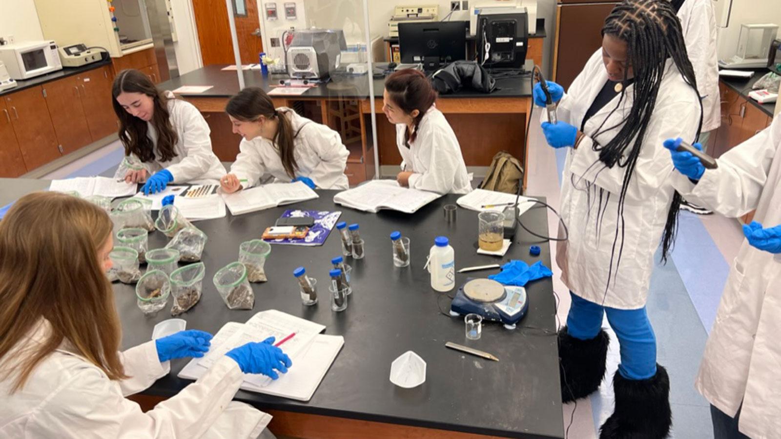 Pace University Environmental Studies and Science students analyze samples from Gotham Park in the lab.