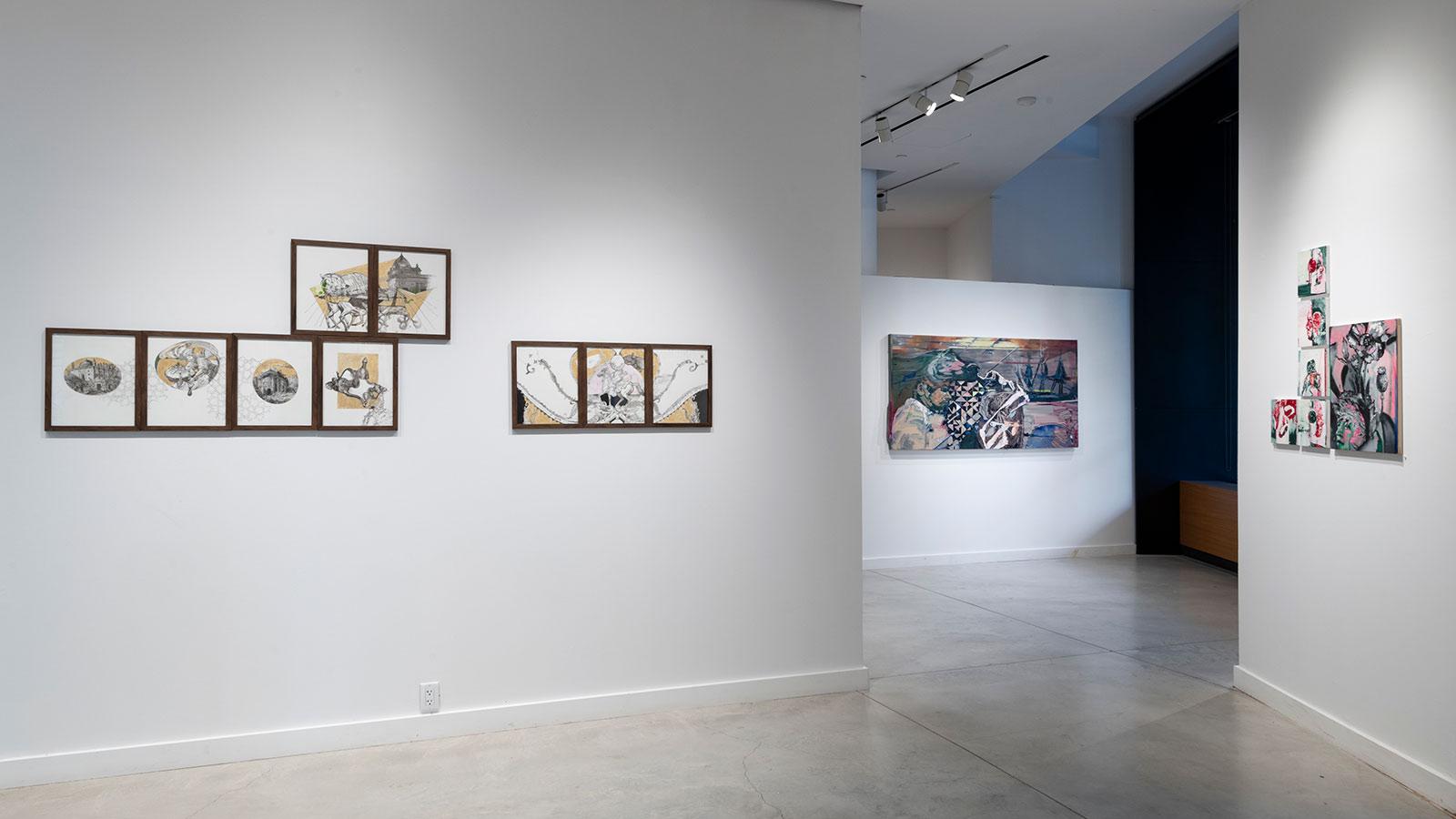 Artwork from artist Firoz Mahmud on display in the "Inscaping Legacies" exhibition at the Pace University Art Gallery.