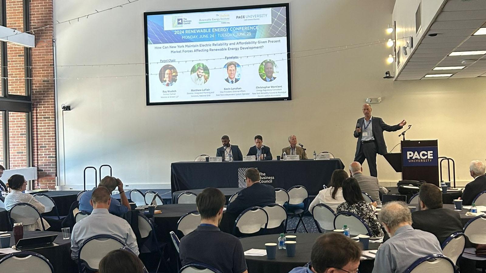 2024 Renewable Energy Conference morning sessions covering New York's electric future, global innovations, and strategies to maintain reliability and affordability amid renewable energy market shifts.