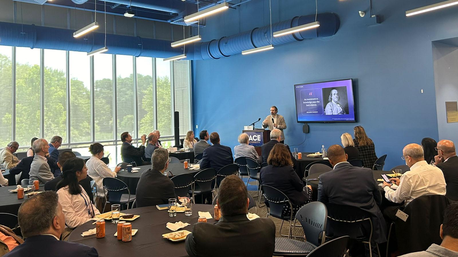 Igor Jablokov, CEO and Founder of Pryon, giving the luncheon address "The Role of AI in Meeting Future Renewable Energy Goals in New York and Beyond" at the 2024 Renewable Energy Conference