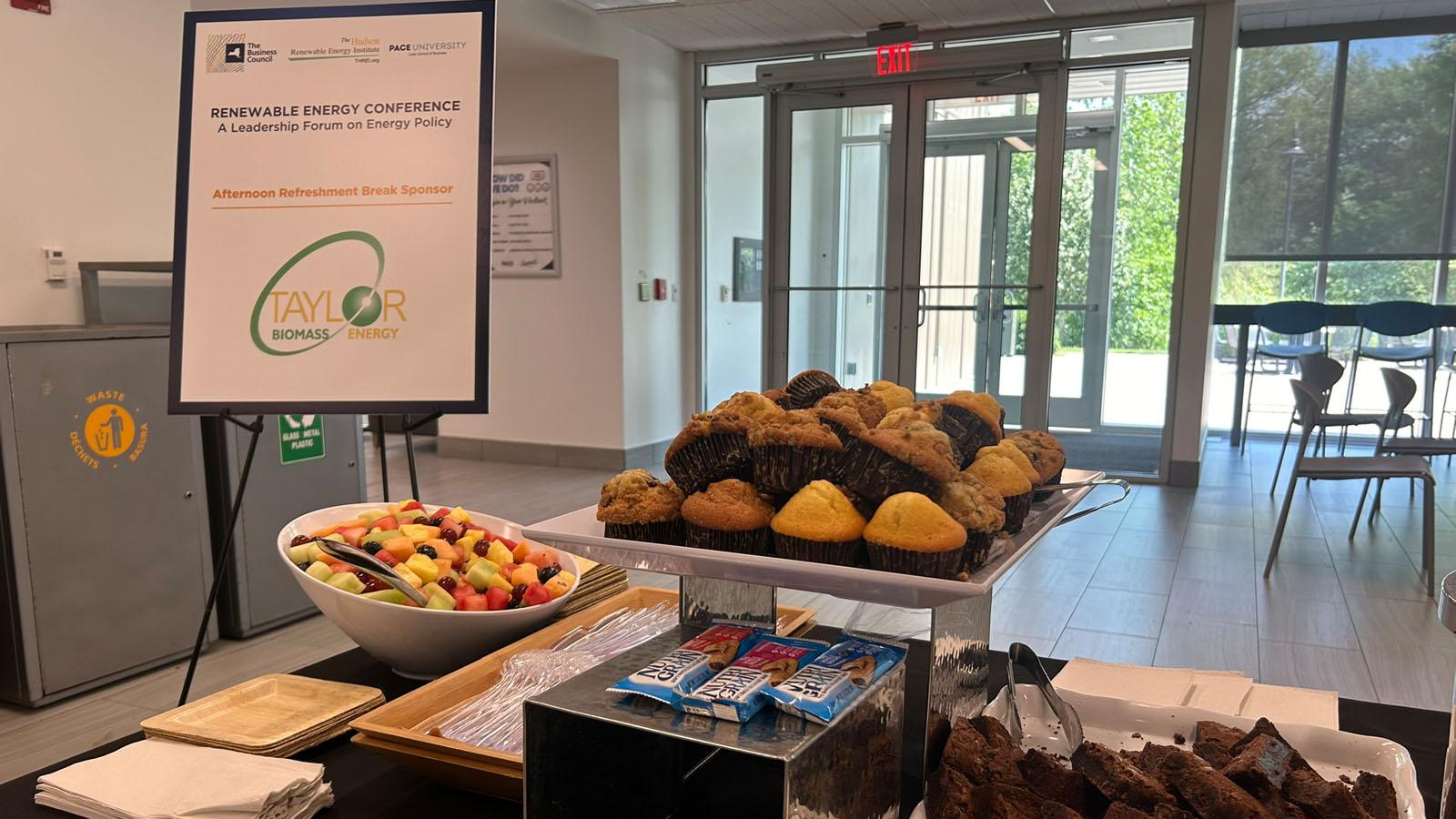 Refreshment table at the 2024 Renewable Energy Conference, generously provided by the sponsors.
