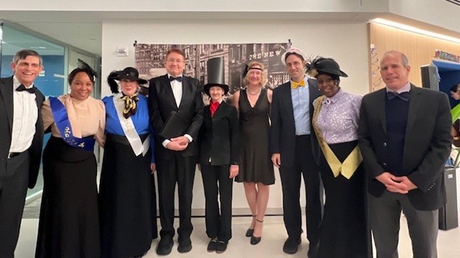 Pace University Lubin School of Business faculty and staff, from left to right: From left to right: Larry Cowen, Matrisha Blyden, Rachel Klingberg, Dean Lawrence G. Singleton, Dean Randi Priluck, Dean Kate Richardson, Dean John Meletiadis, Tamara Kelly, and Tom Miliano. 