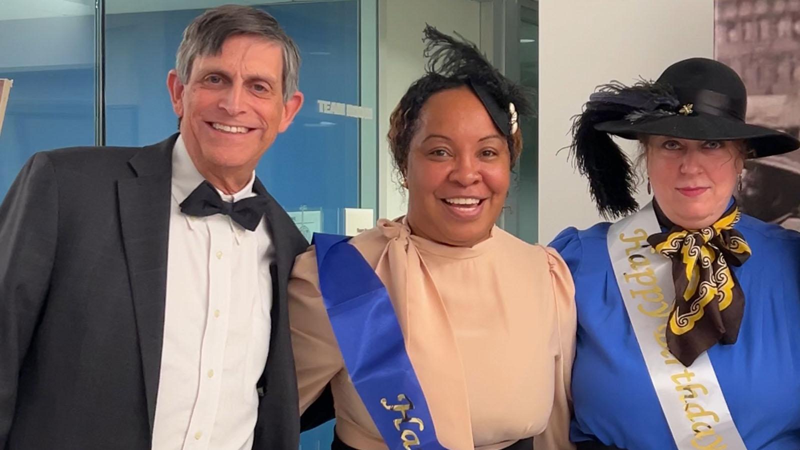 Pace University Lubin School of Business staff Larry Cowen, VP Development and Alumni Relations; Matrisha Blyden, staff associate, and Rachel Klingberg, associate director, online communications