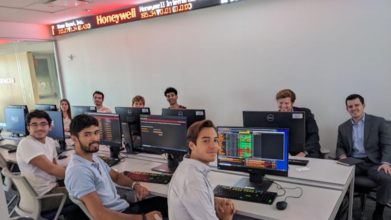 Pace University Lubin School of Business visiting international students participating in terminal training in the Lubin Bloomberg Lab in Fall 2023
