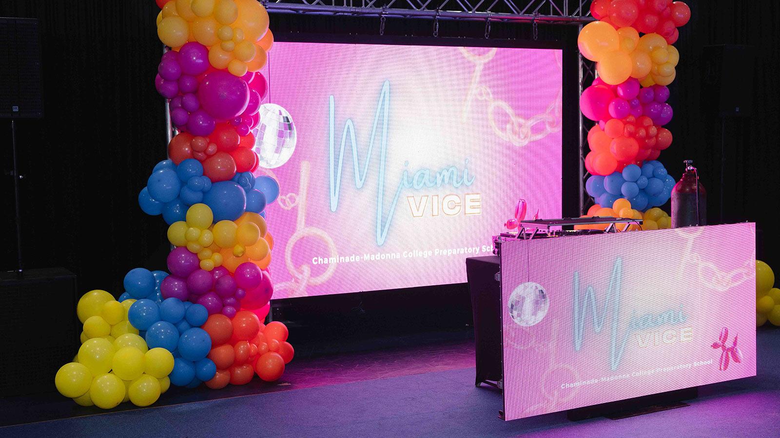 A colorful balloon sculpture designed by a Pace University student.