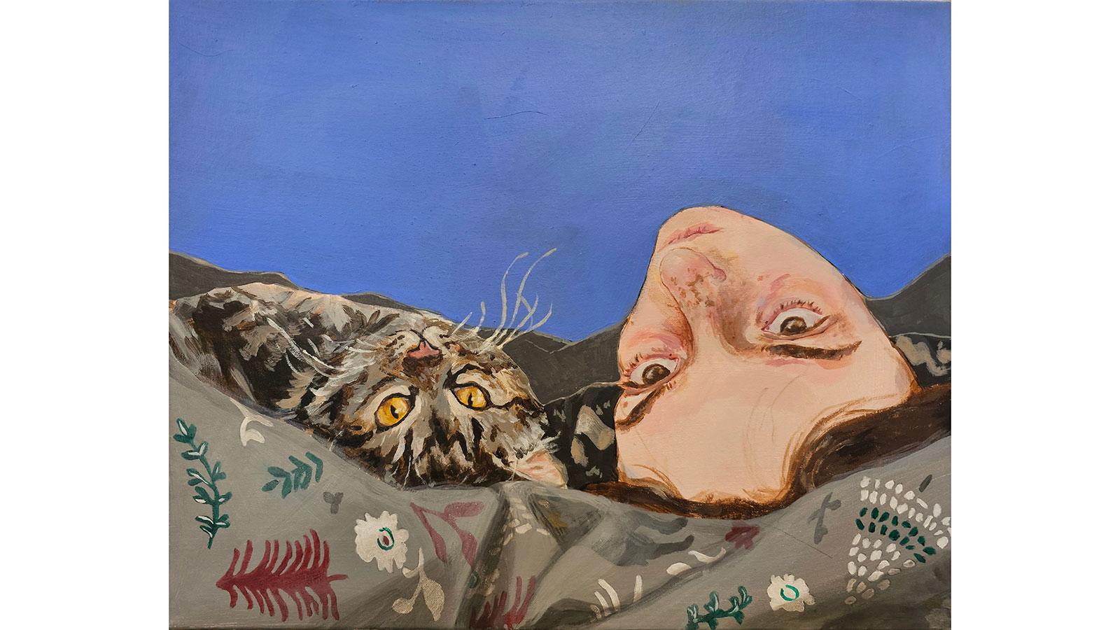 Artwork called Cat Nap by student Tessa Hansen on display in the 2025 Annual Art Student Exhibition