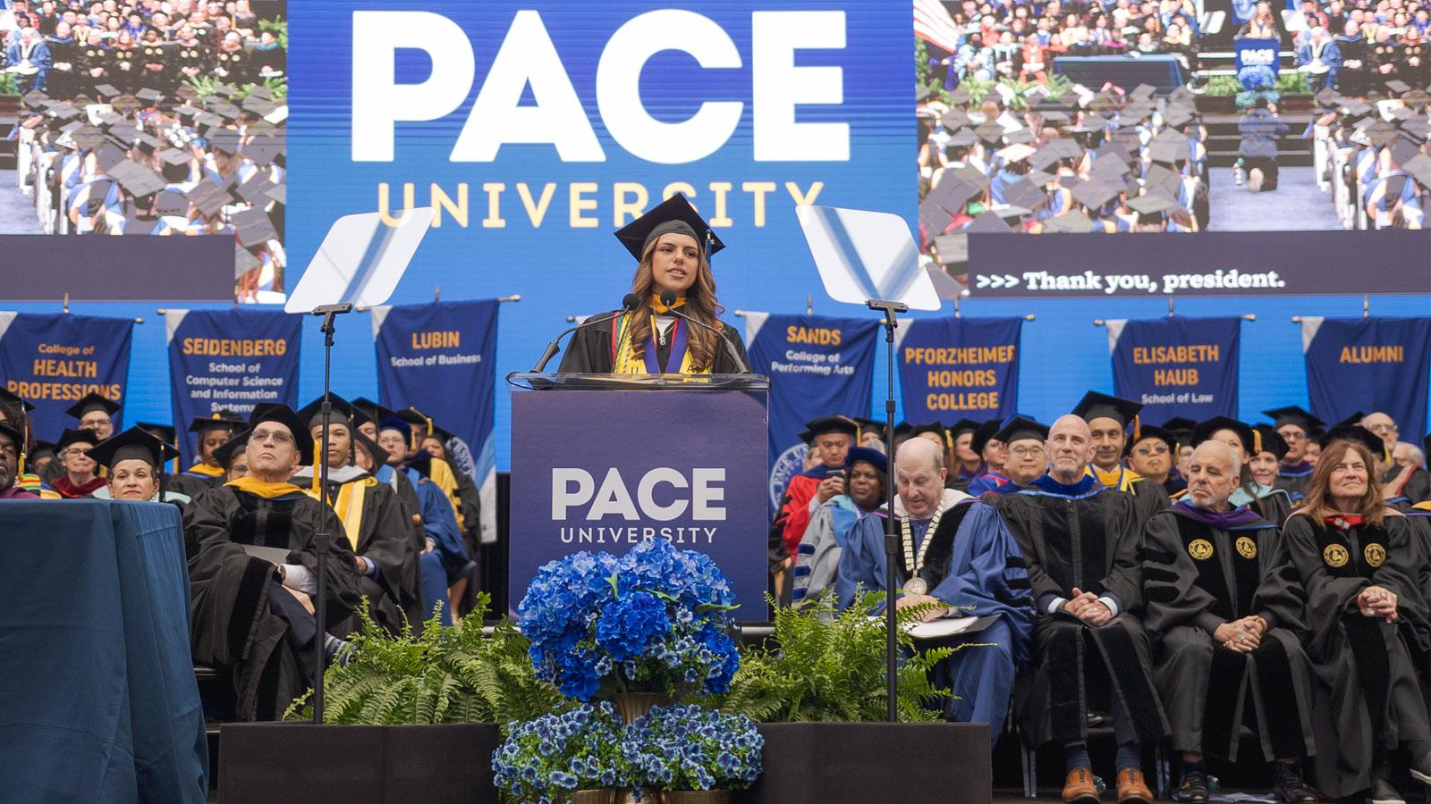 Graduate at the podium.