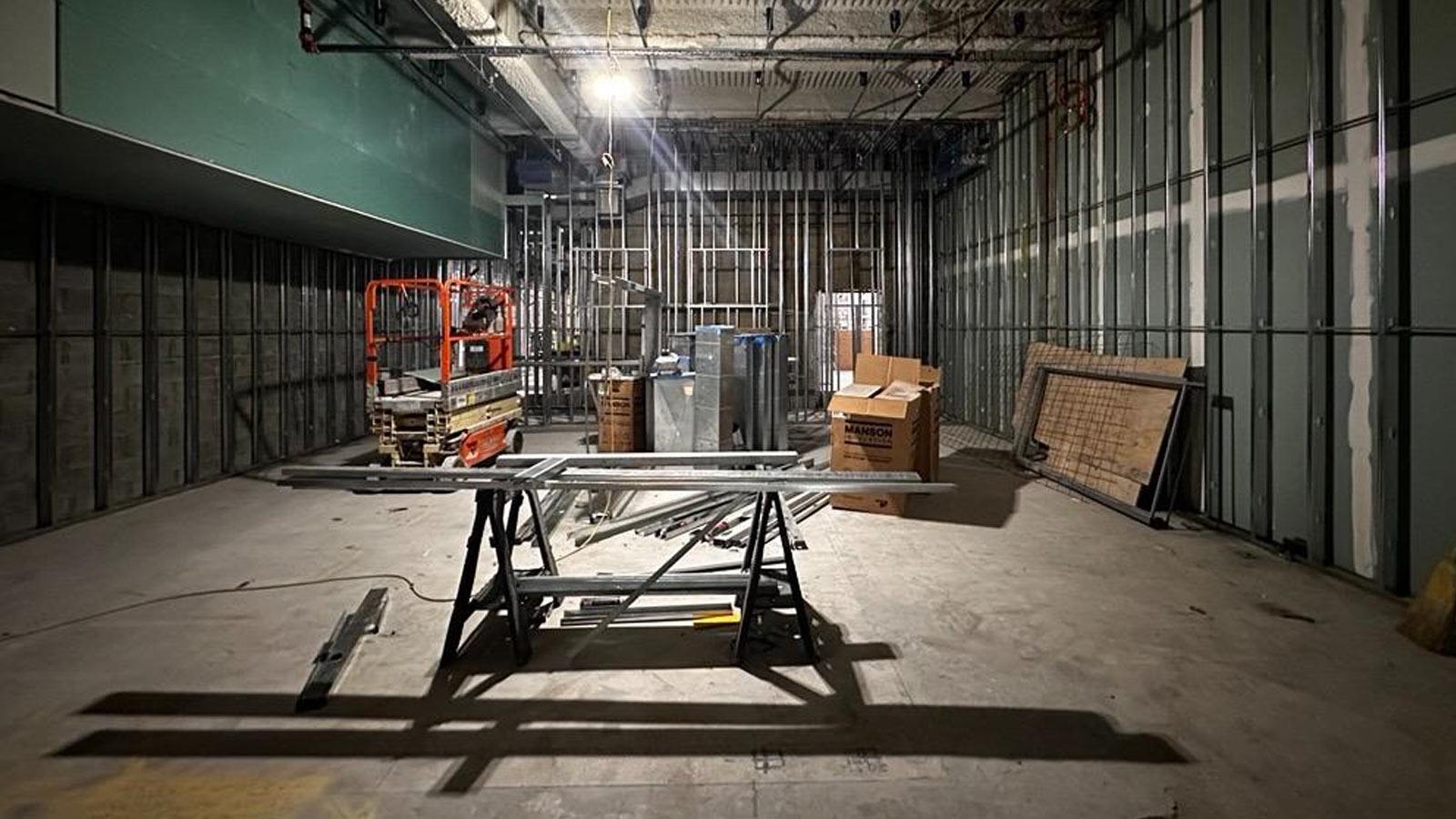 Interior construction continues in the new Screening Room.