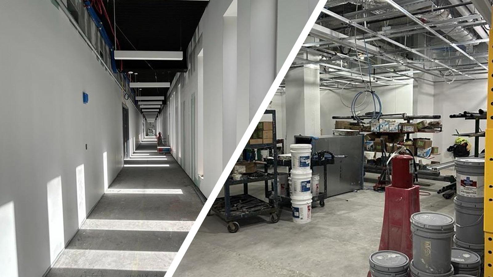 Progress in the Film and Screen Studies checkout room and second-floor corridor.