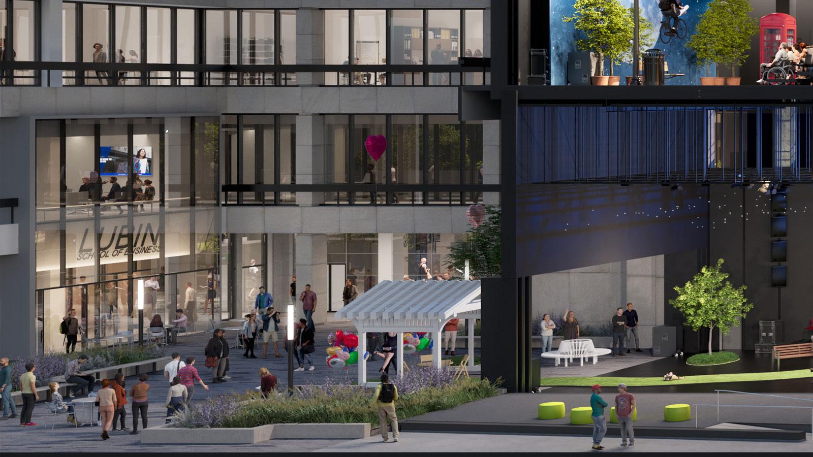 Detailed rendering of the small venue at One Pace Plaza East.