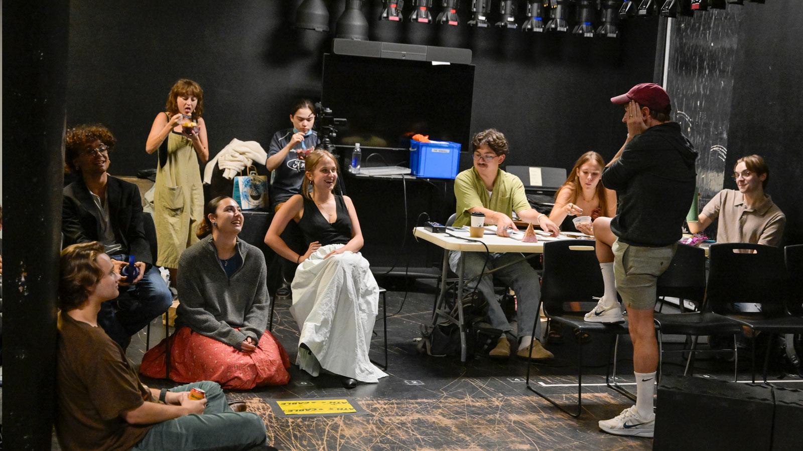 Sands students and director at rehersal.