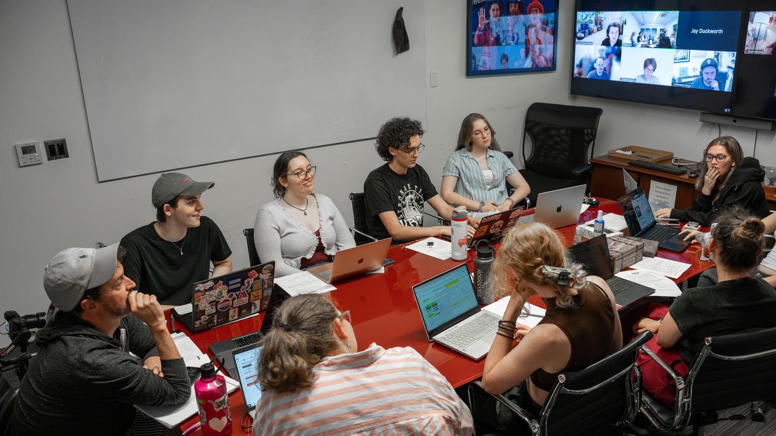 Sands students in a production meeting.