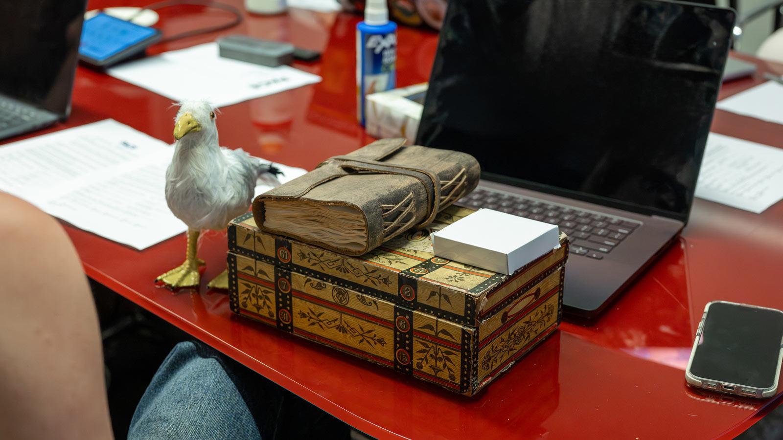 Props for The Seagull on a table.