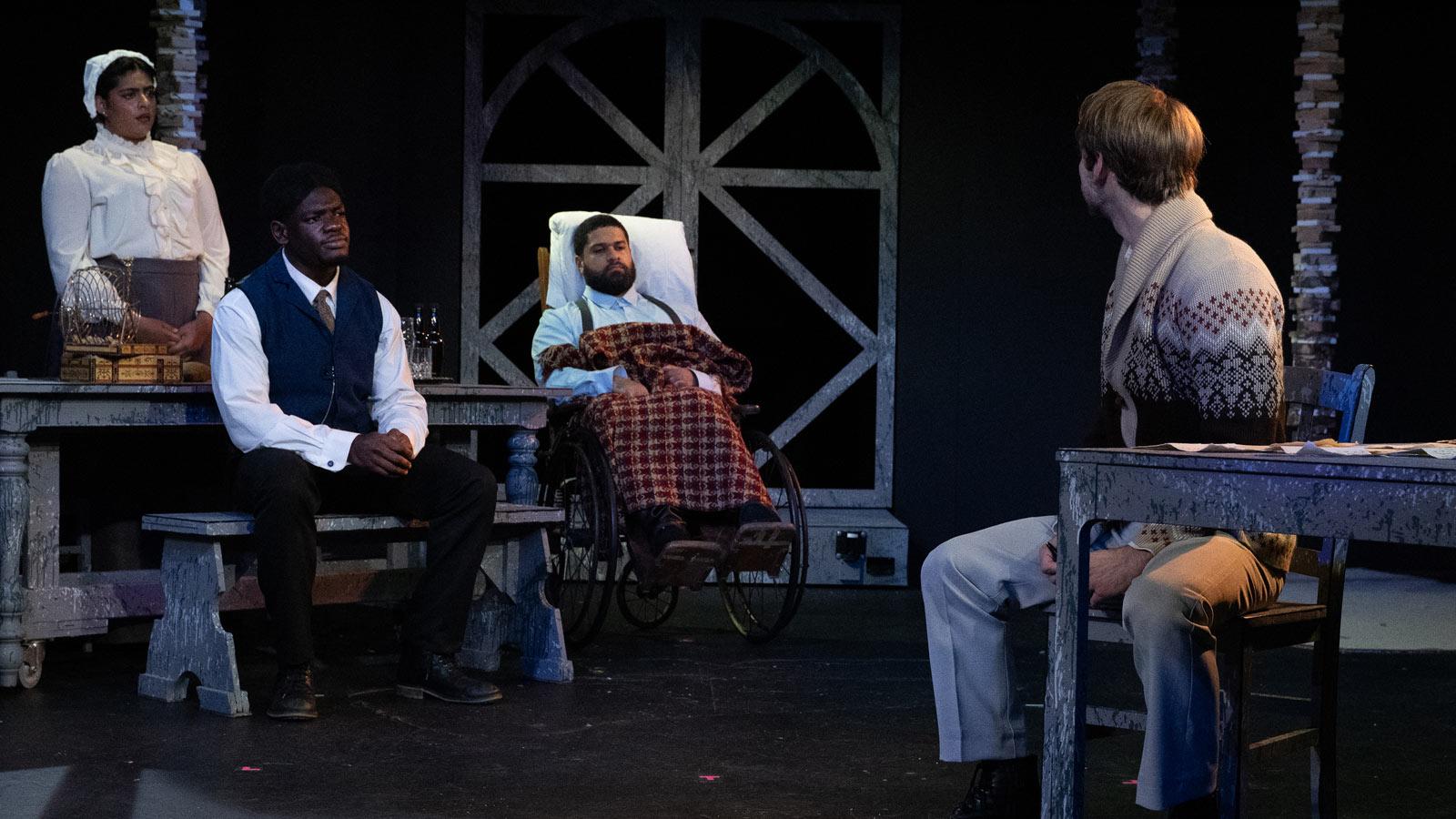 Ensemble cast of The Seagull on stage in full costume.