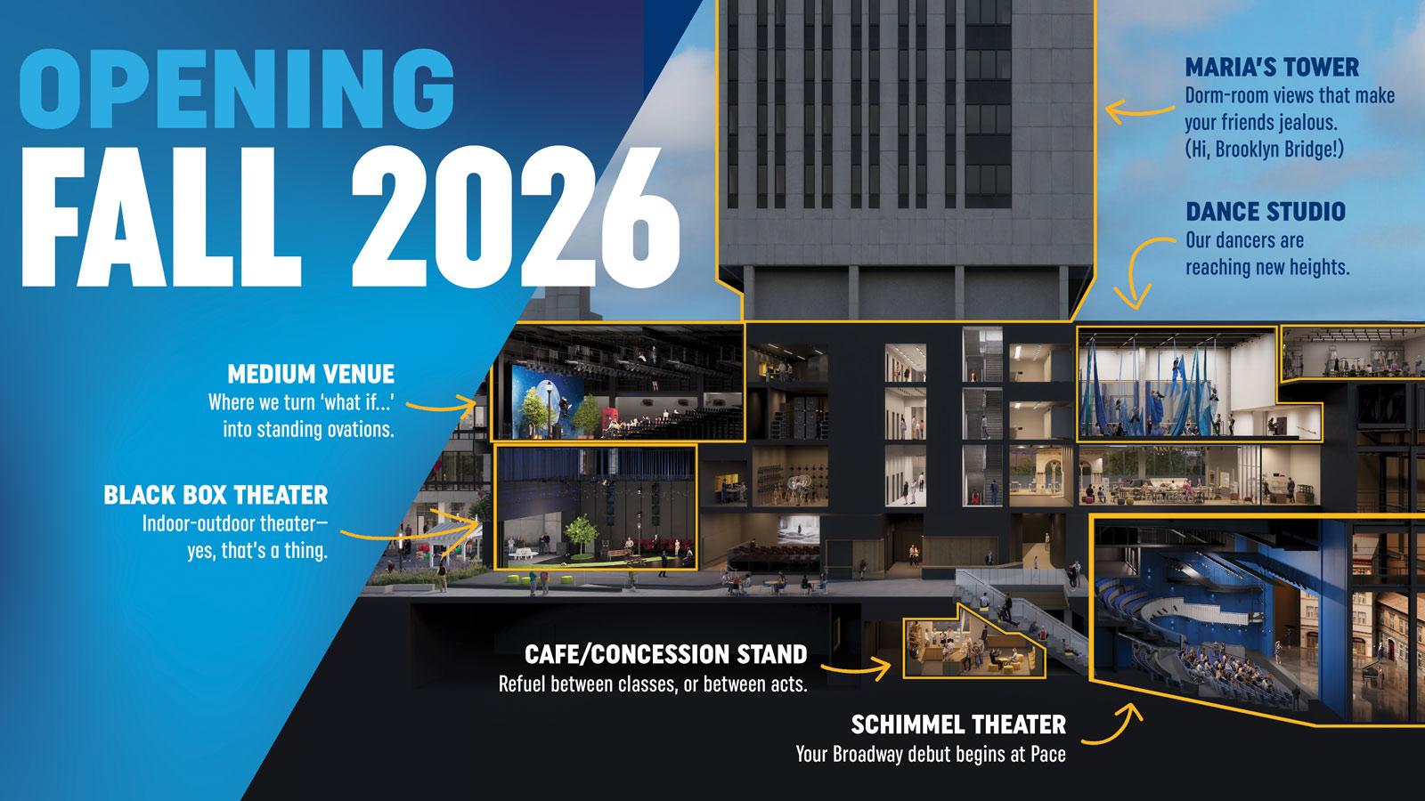 Graphic cross-section of One Pace Plaza East with the headline "Opening Fall 2026."