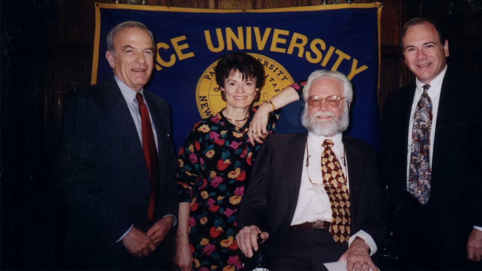 Dean Emeritus Richard Ottinger with three former Elisabeth Haub School of Law Deans