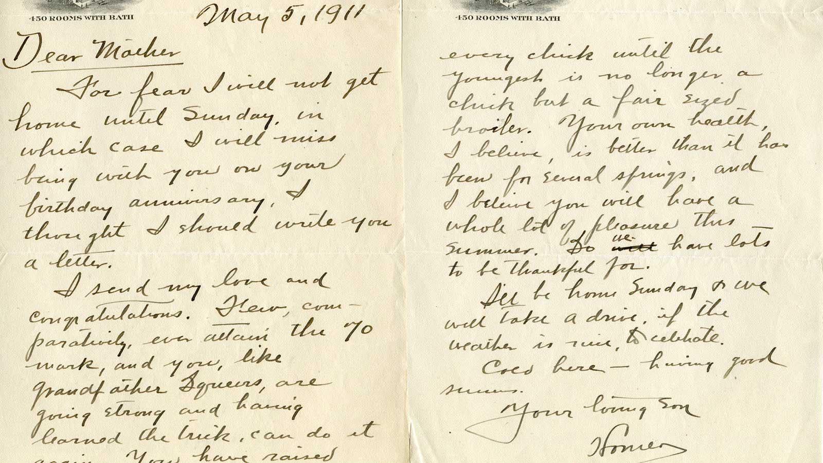 Scan of a letter from Homer Pace to his mother in 1911 asking permission to get married