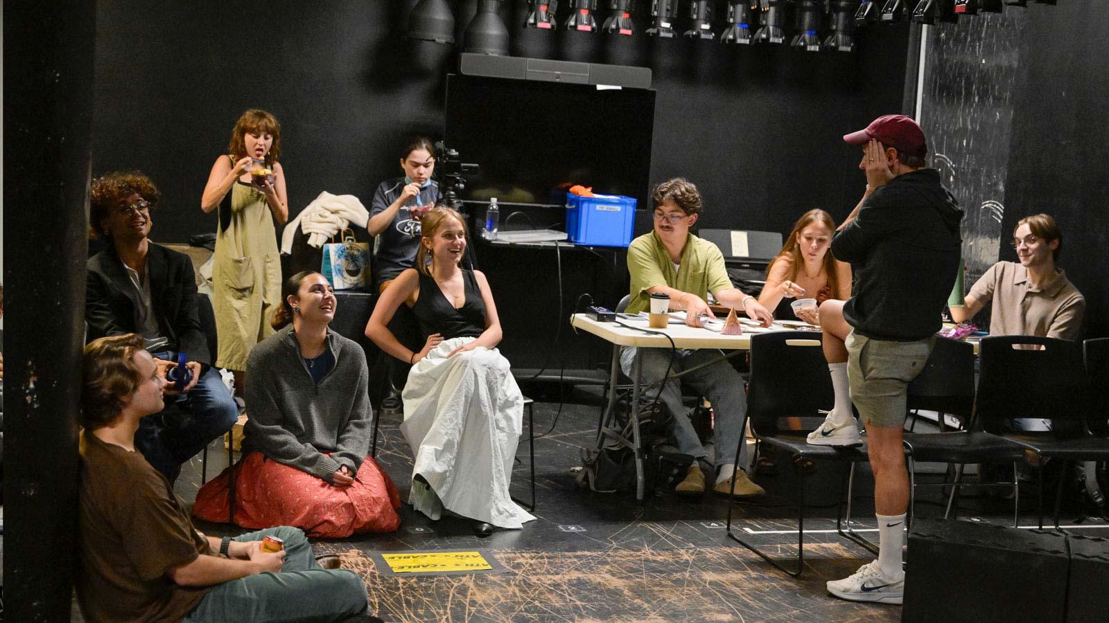 Sands students and director at rehersal.