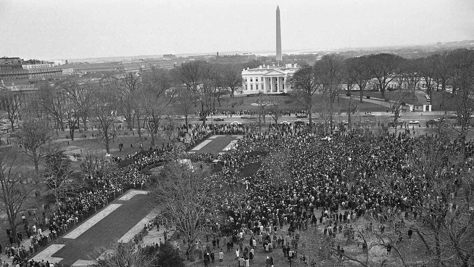  Several thousands of persons jam Lafayette Park, across Pennsylvania Avenue near the White House, during a civil rights rally on March 14, 1965 in Washington.