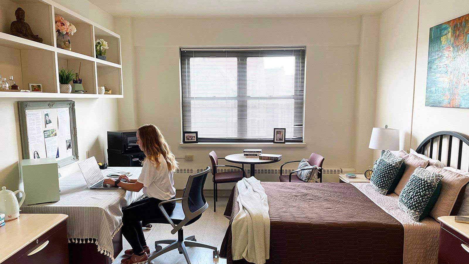 Dannat Hall dormitory on the Elisabeth Haub School of Law campus