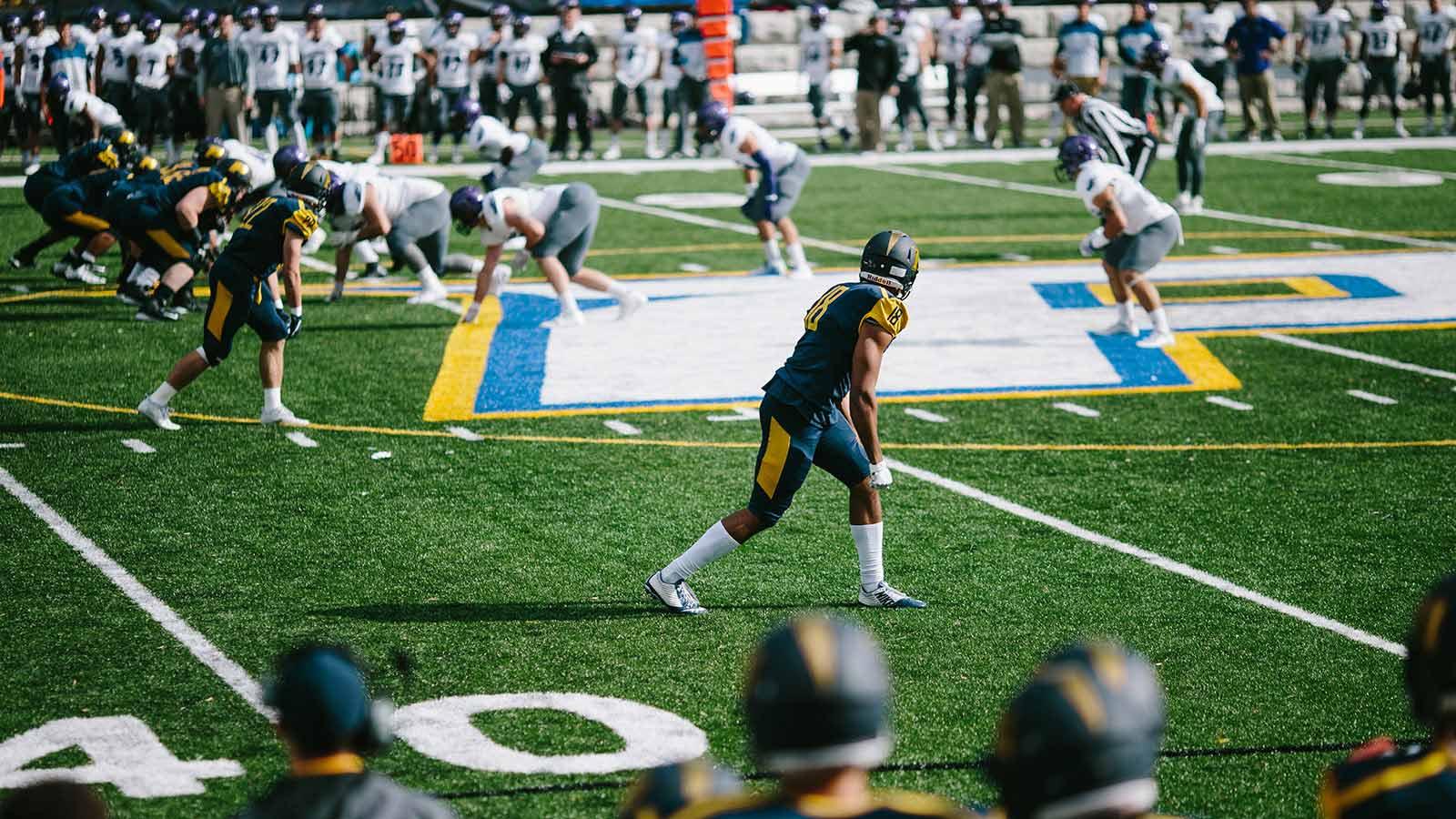 Pace University football team playing during Homecoming on the Westchester campus.
