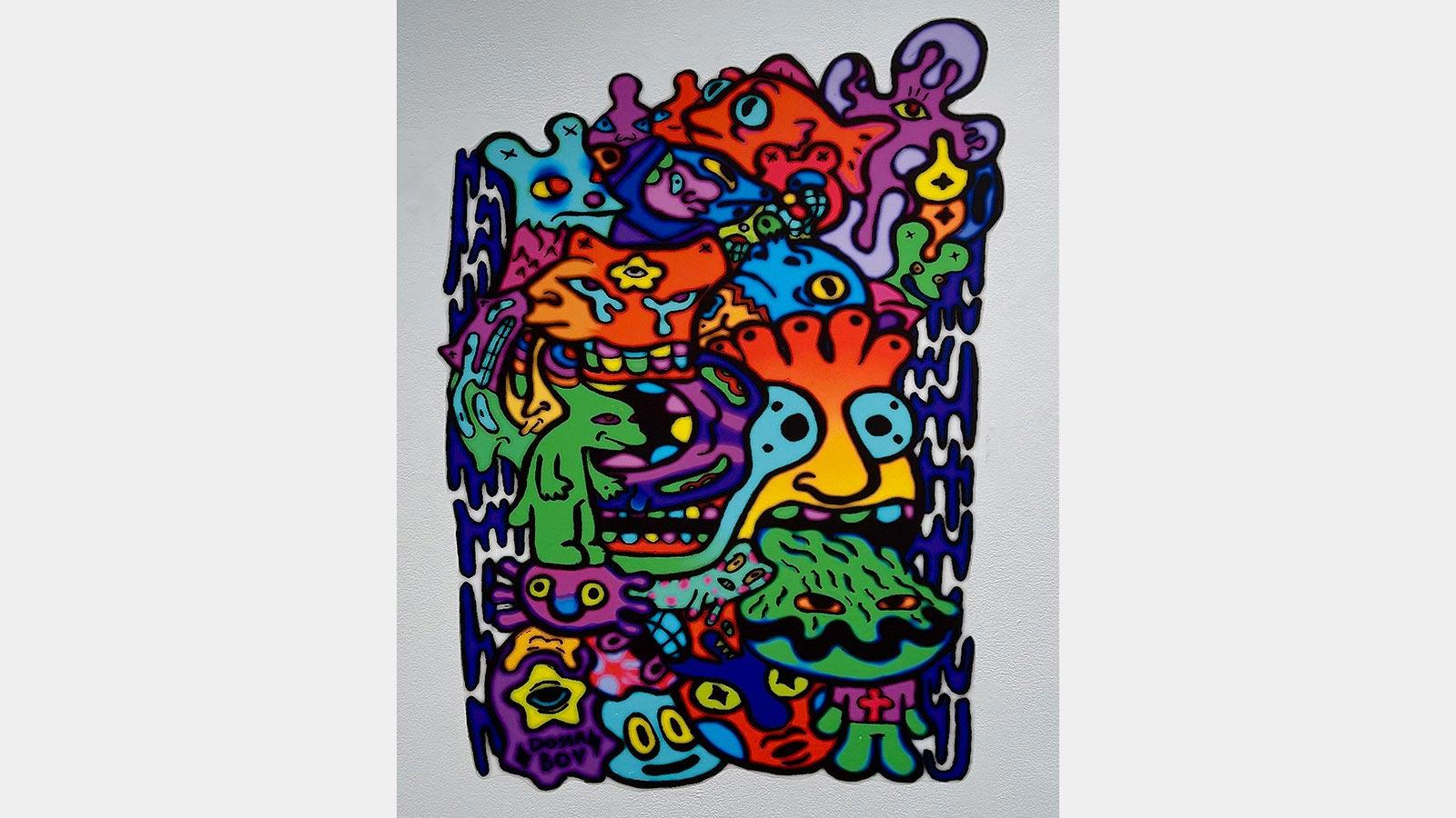 An abstract art piece titled Sticky Prayers by Pace University student Warren Carrinton