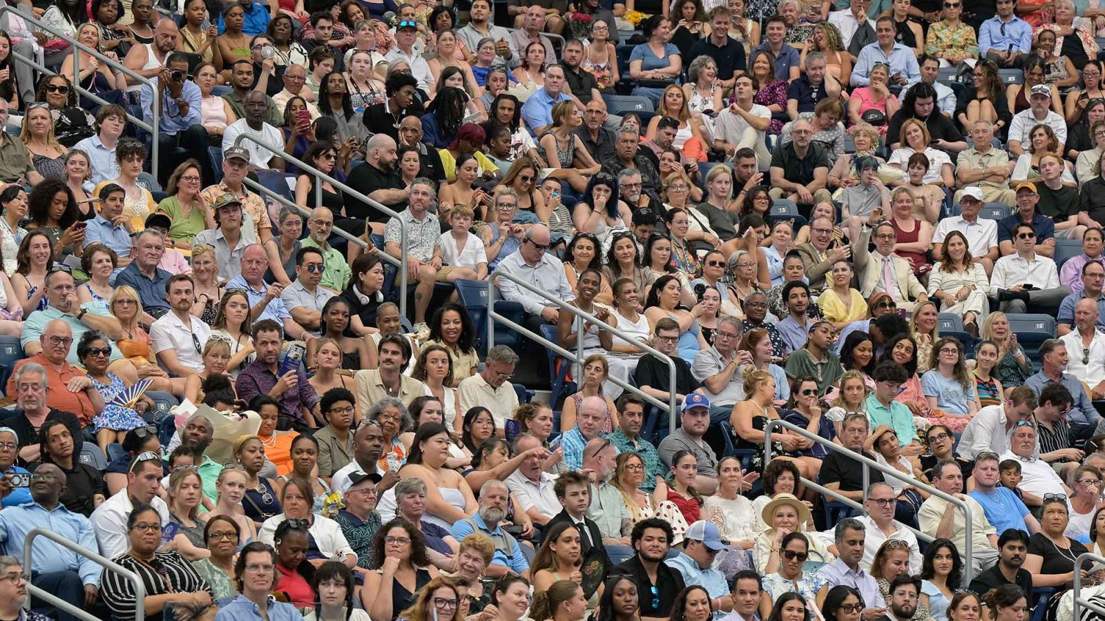 A view of the crowd watching Pace University's Commencement ceremonies