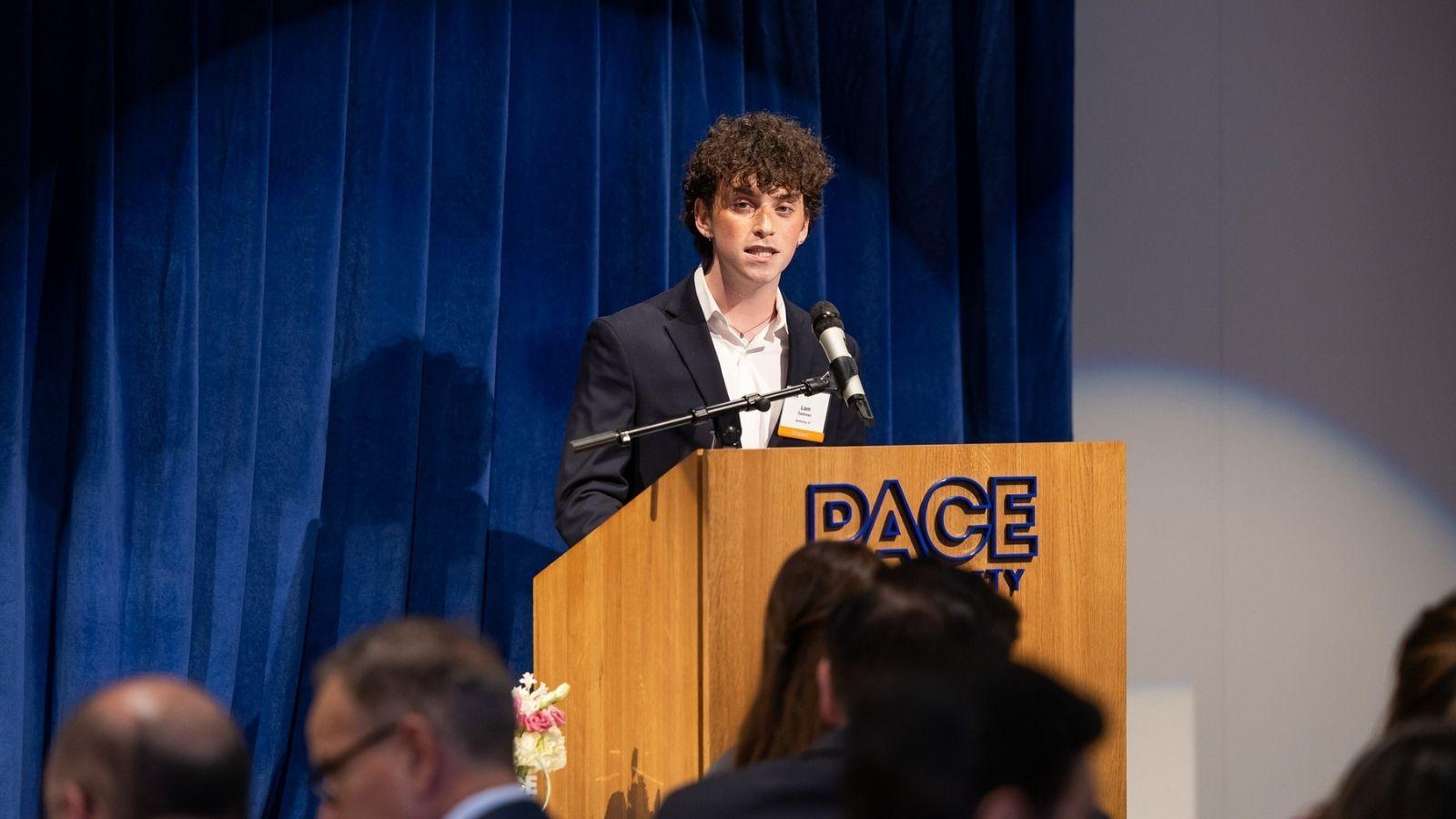 Student speaker at the 2026 Seidenberg Innovation Awards