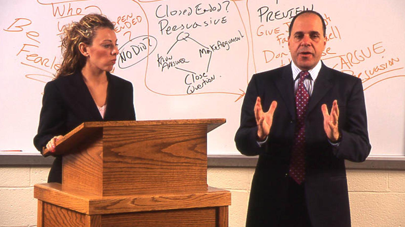 Two Pace Haub Law professors teaching in a classroom.