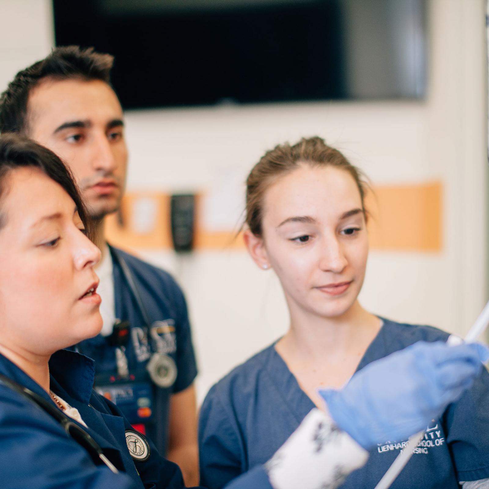 Nursing students in a classroom setting.