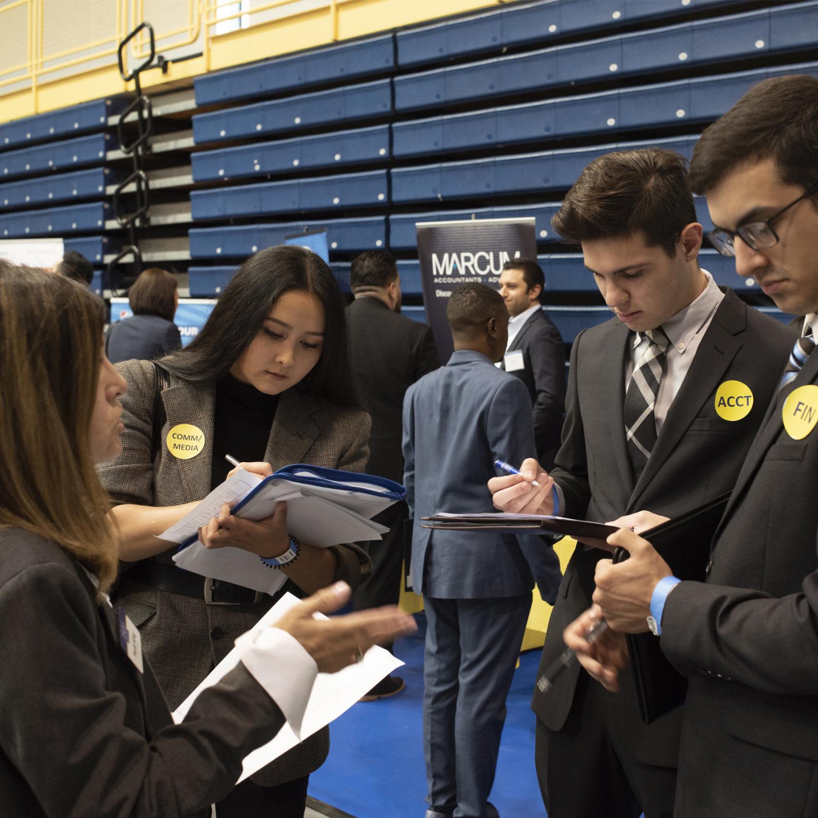 Students at a career fair.