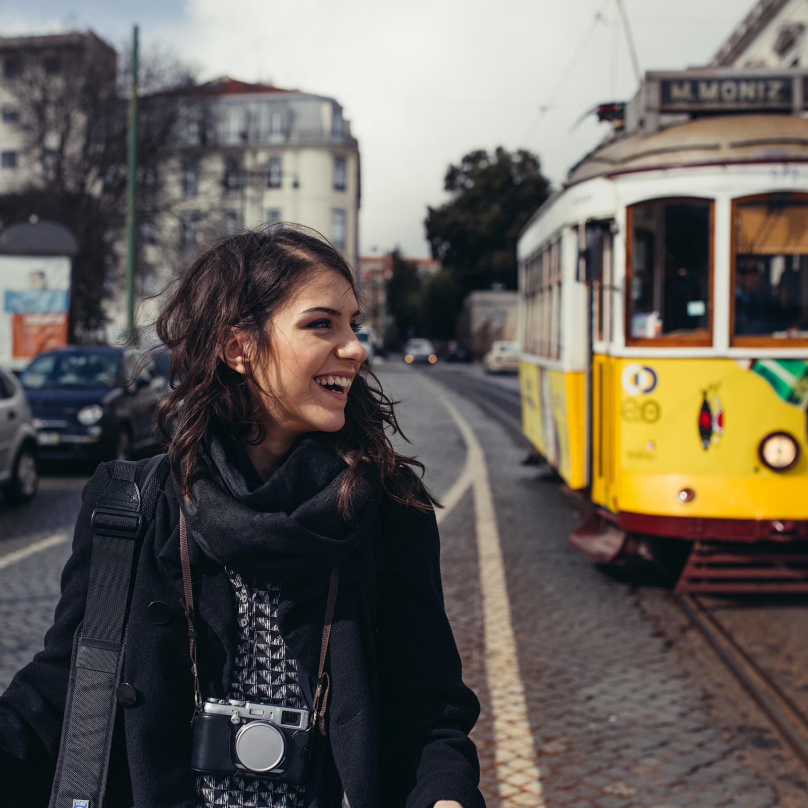 Student exploring her surroundings while studying abroad.