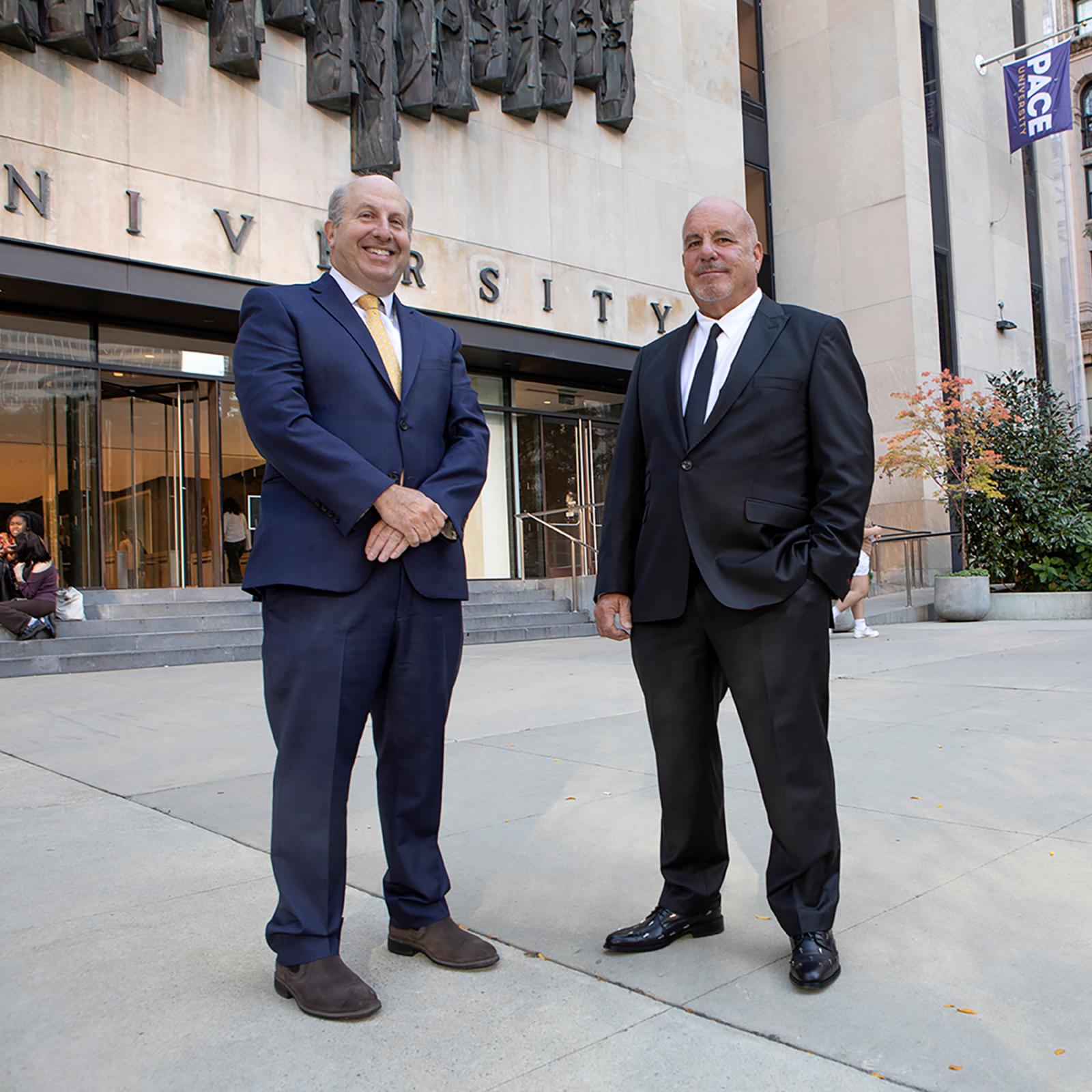 marvin krislov and rob sands in front of one pace plaza