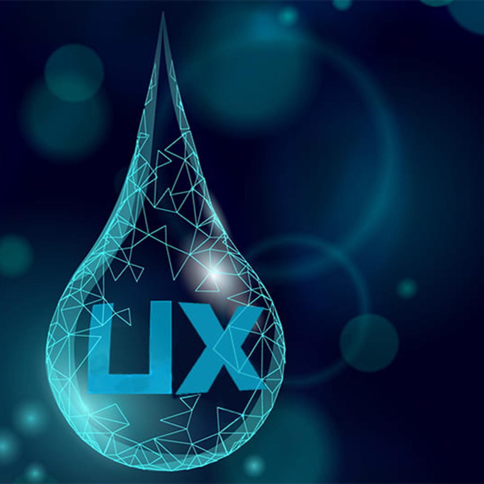 Image of a water drop with the word UX in it.