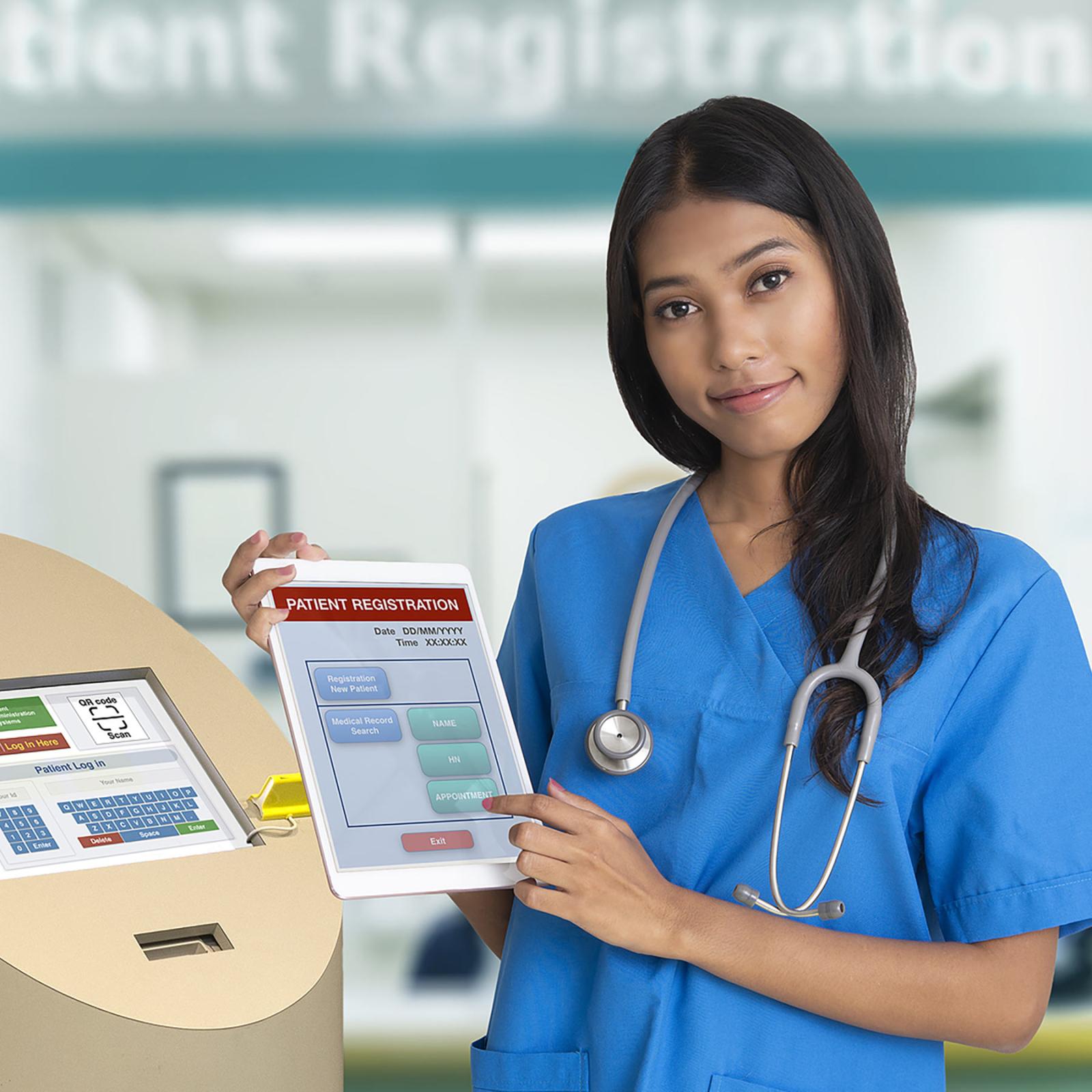 Nurse using technology for health data