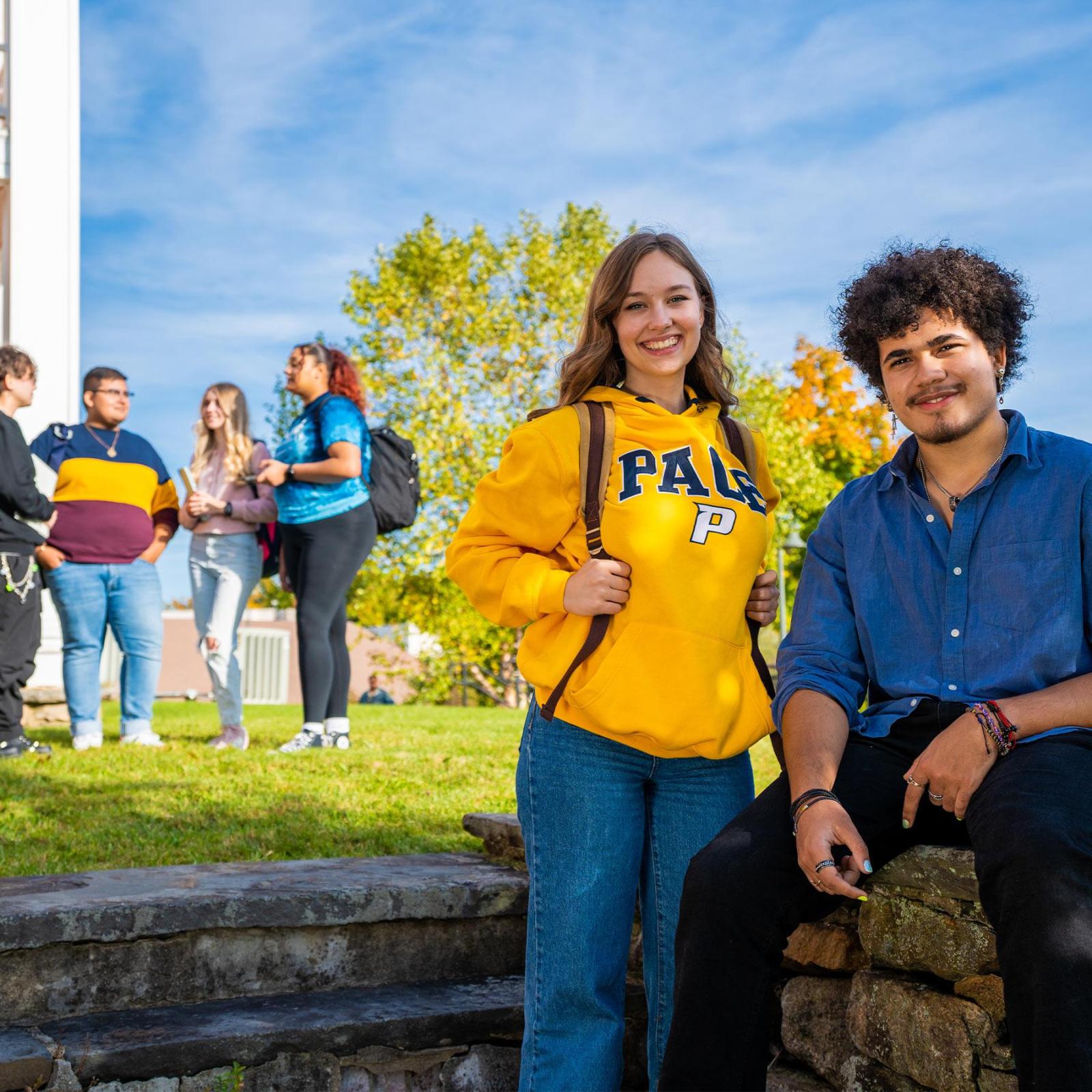 Students enjoying weather at Pace University Westchester Campus