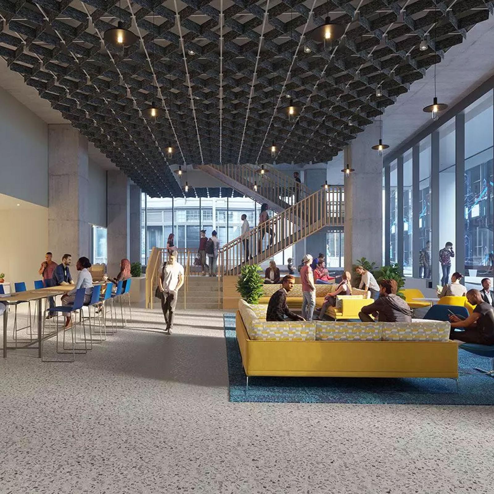 Rendering of the 15 Beekman lobby on the Pace University NYC Campus
