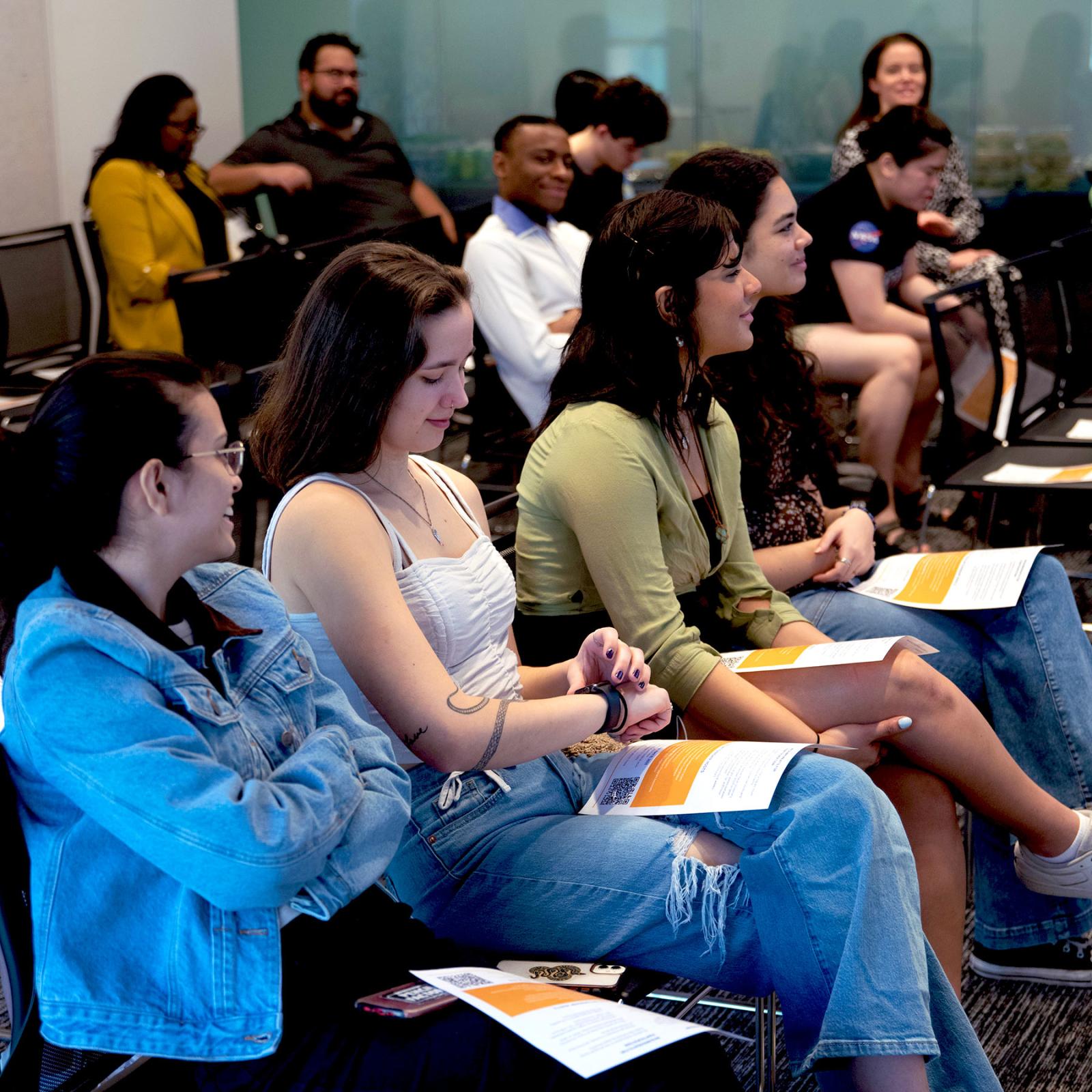 Group of Pace University Dyson College of Arts and Sciences students in the Womens Leadership Initiative sitting together in rows