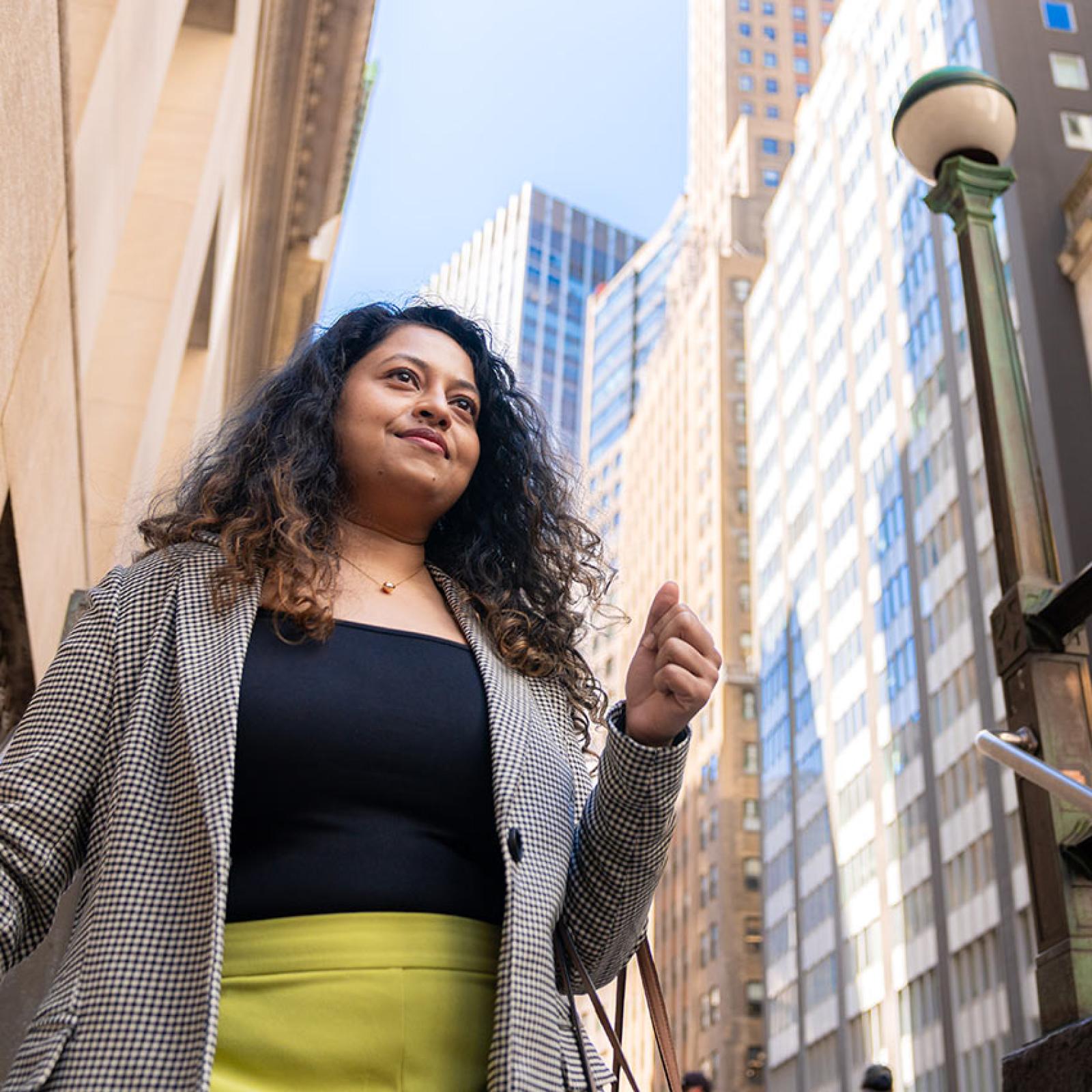 a Pace University student in the middle of downtown NYC.