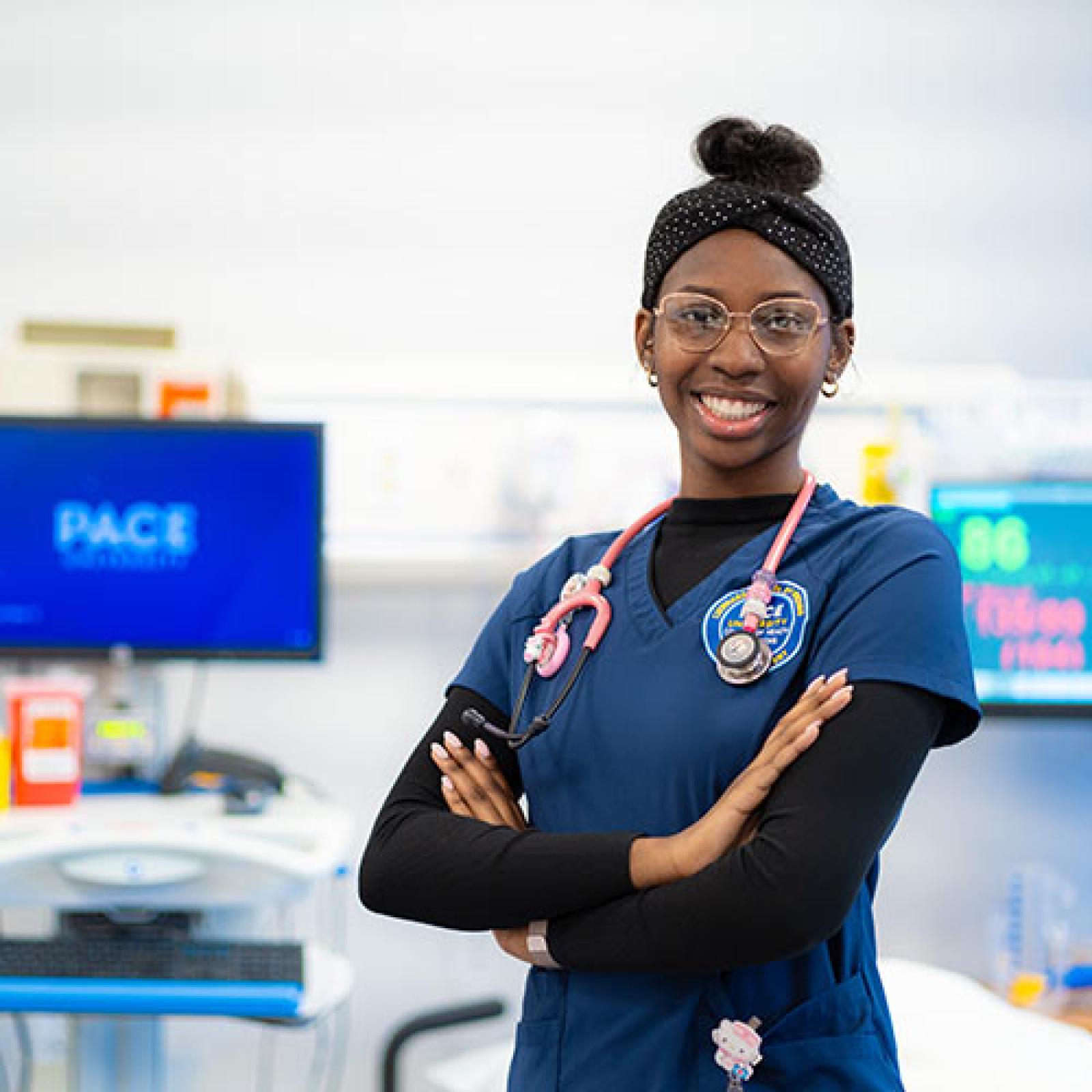 Pace University College of Health Professions undergraduate nursing student, Jaiden McCrorey