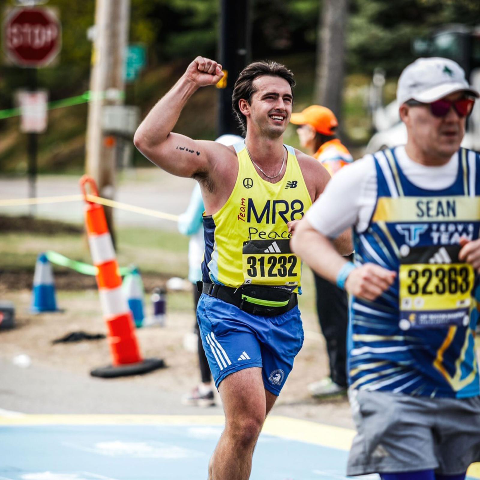 Pace Unievrsity Lubin School alumnus Henry Richard ’25 running the Boston marathon.