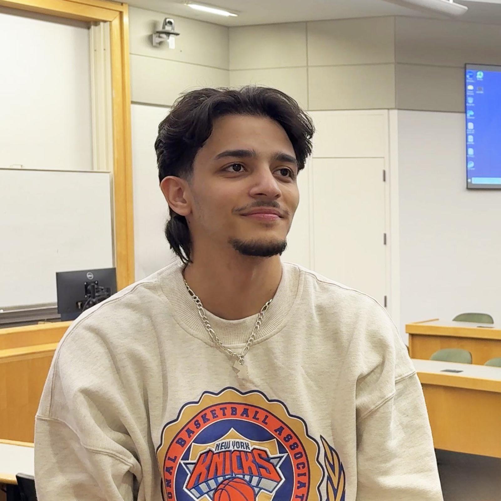 Omar Tabanjeh in a Haub Law classroom.
