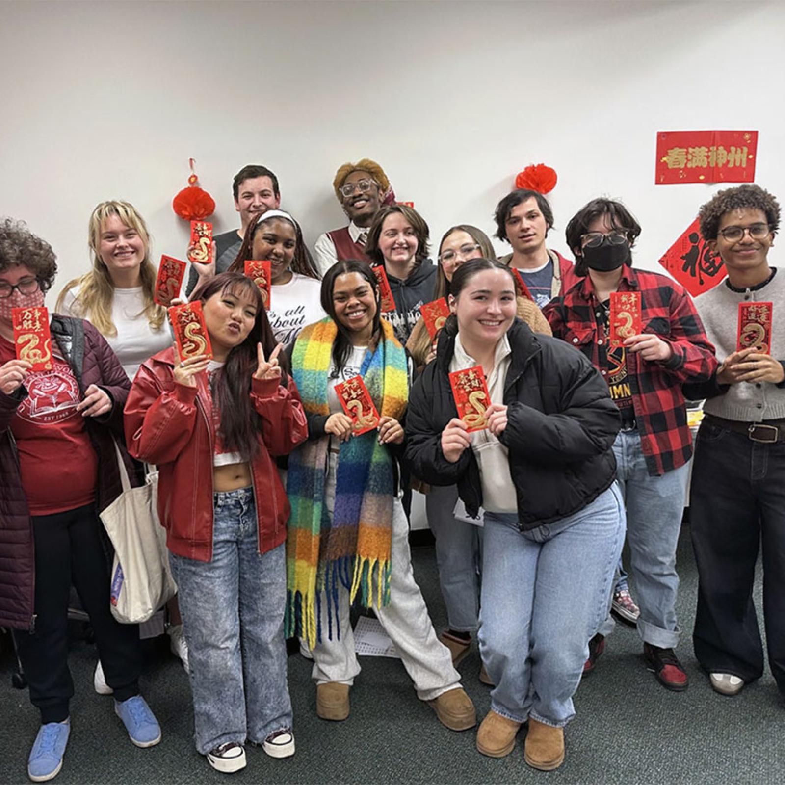 Group of writing for theater media students posing in a photo