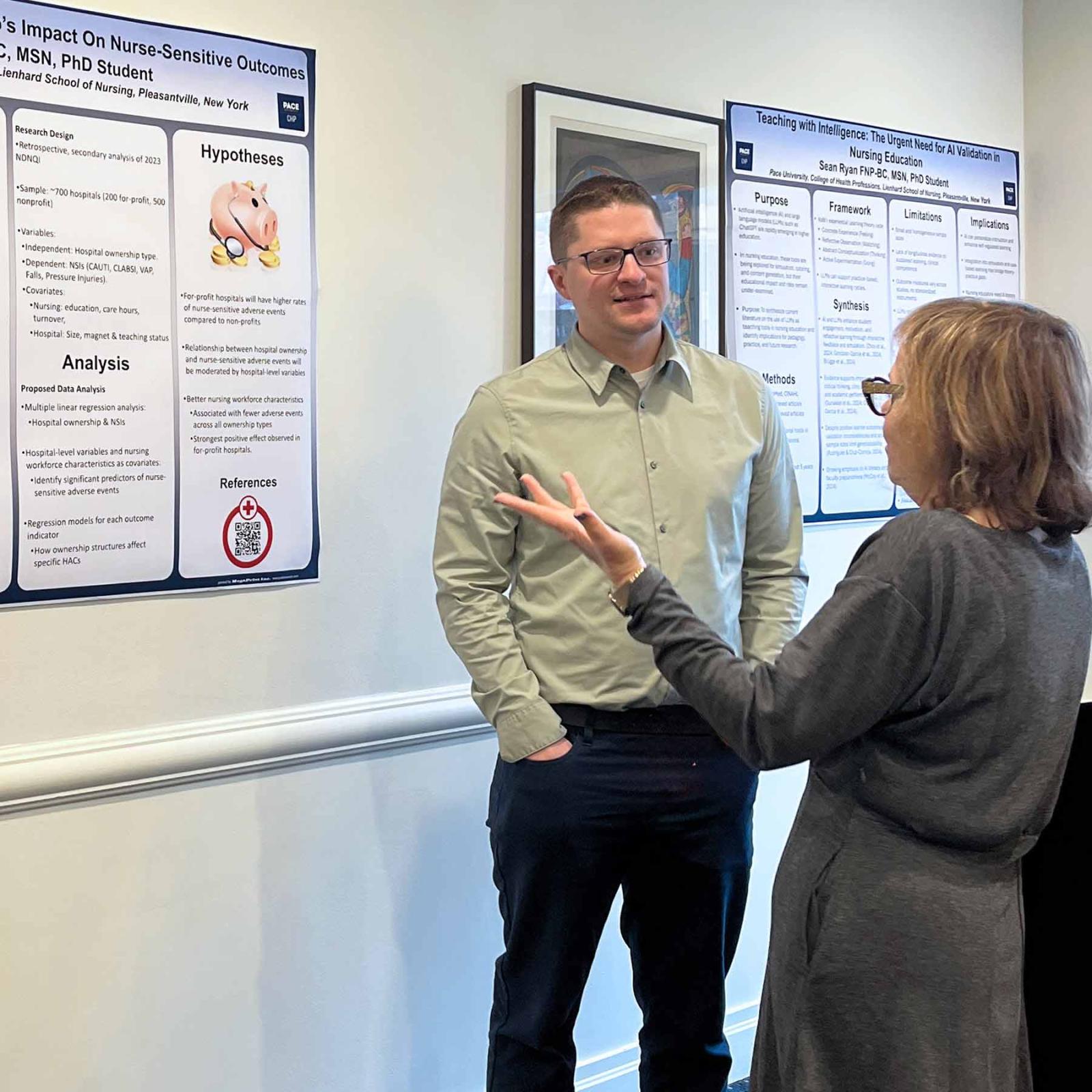 Pace University College of Health Professions PhD in Nursing student at Milestone Day presenting their research