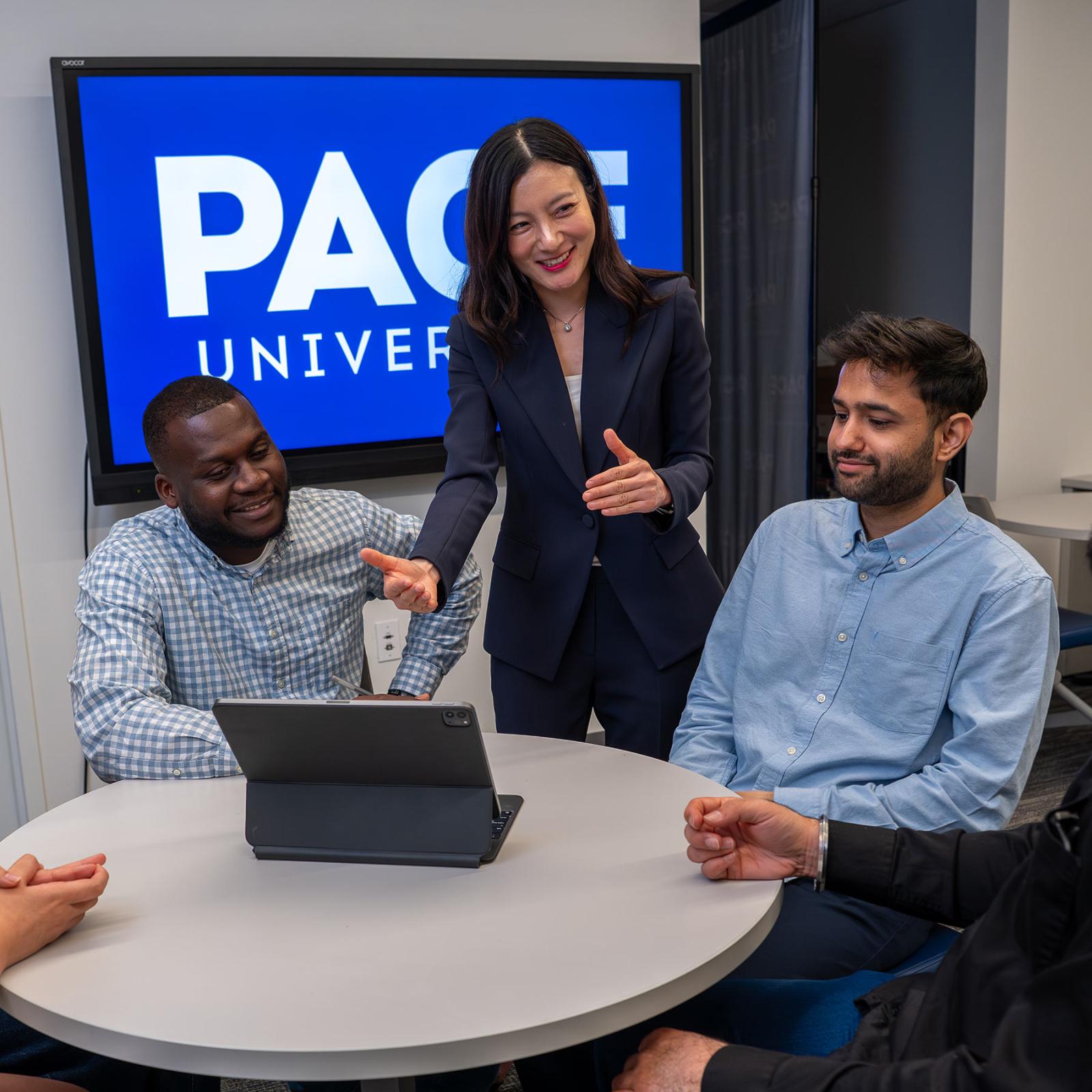 Lubin marketing professor Soyoung Kim teaching in a classroom at the Pace New York City Campus